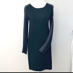 Bailey 44 Dress Sheath Black Grey Sleeve Colorblock Stretch Knit Long Sleeve LBD